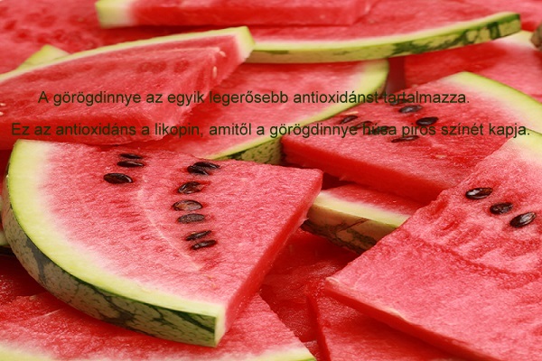 A görögdinnye az egyik legerősebb antioxidánst tartalmazza. Ez az antioxidáns a likopin, amitől a görögdinnye húsa piros színét kapja.